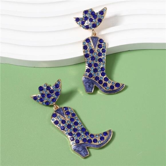 Rhinestone Cowboy Boot Dangle Earrings - Picture 7 of 15